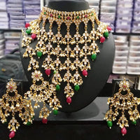 India Art Gold Plated Kundan Stone & Beads Necklace Set