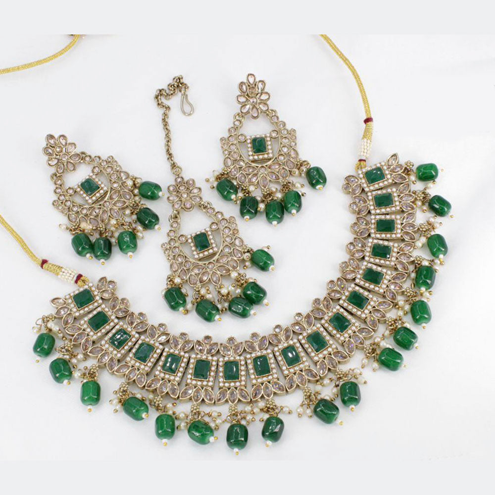 India Art Gold Plated Ad Stone & Beads Choker Necklace Set