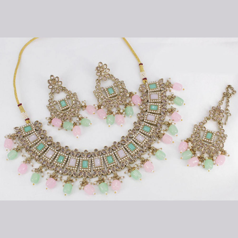 India Art Gold Plated Ad Stone & Beads Choker Necklace Set