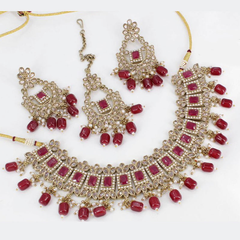 India Art Gold Plated Ad Stone & Beads Choker Necklace Set