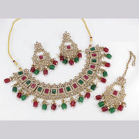 India Art Gold Plated Ad Stone & Beads Choker Necklace Set
