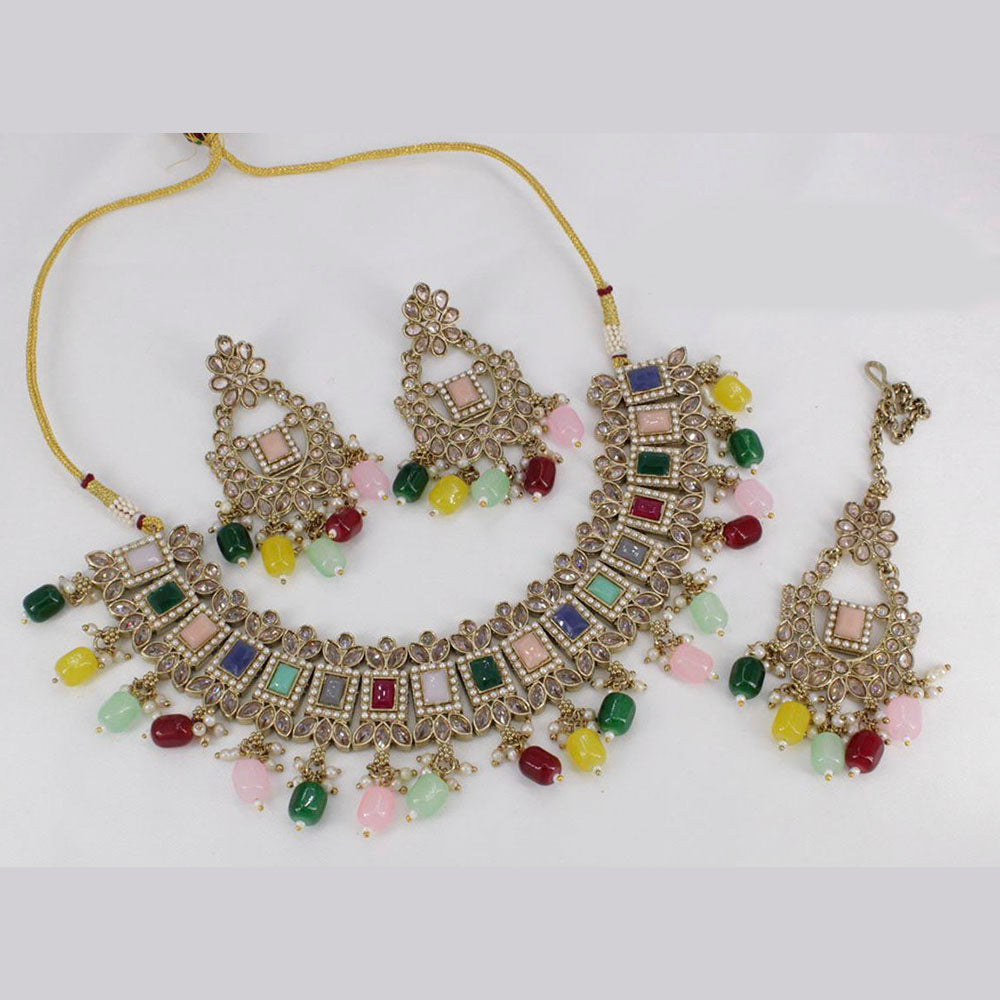 India Art Gold Plated Ad Stone & Beads Choker Necklace Set