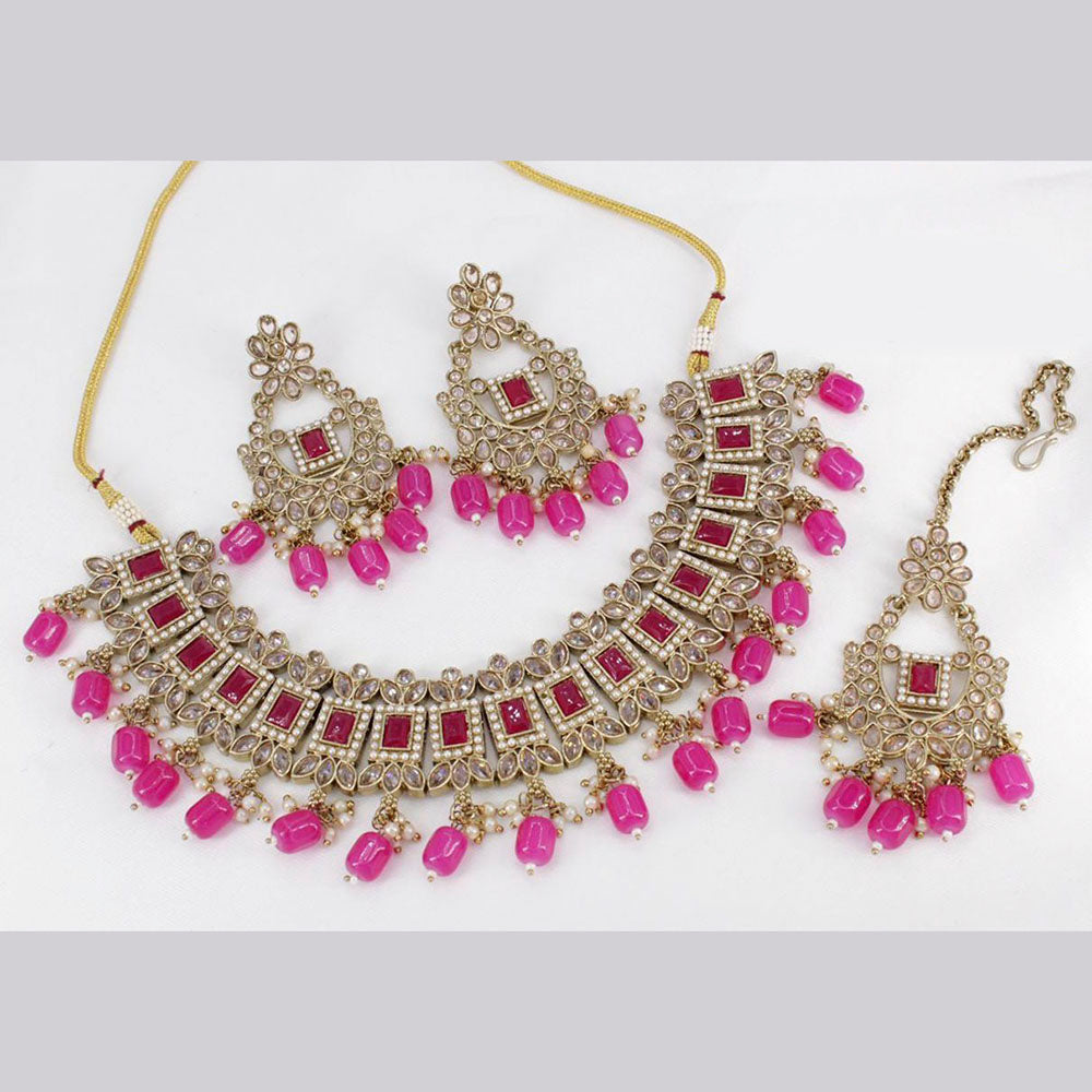 India Art Gold Plated Ad Stone & Beads Choker Necklace Set