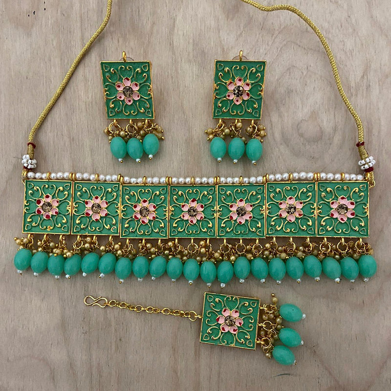 India Art Gold Plated Kundan Stone & Meenakari Necklace Set