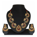 India Art Gold Plated Pink & Green Pota Stone Necklace Set
