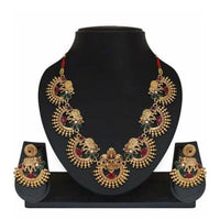 India Art Gold Plated Pink & Green Pota Stone Necklace Set