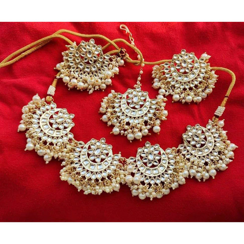 India Art Gold Plated Kundan Stone & Pearl Traditional Choker Necklace Set