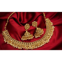 India Art Gold Plated Pearl Traditional Choker Necklace Set