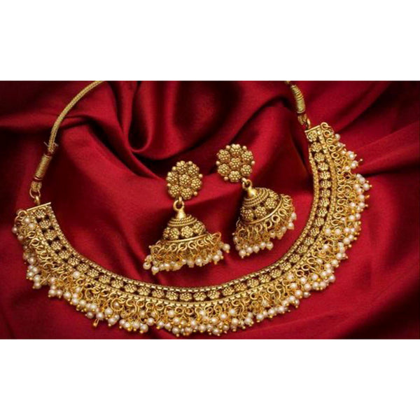 India Art Gold Plated Pearl Traditional Choker Necklace Set