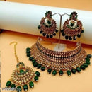India Art Gold Plated Kundan Stone & Beads Choker Necklace Set