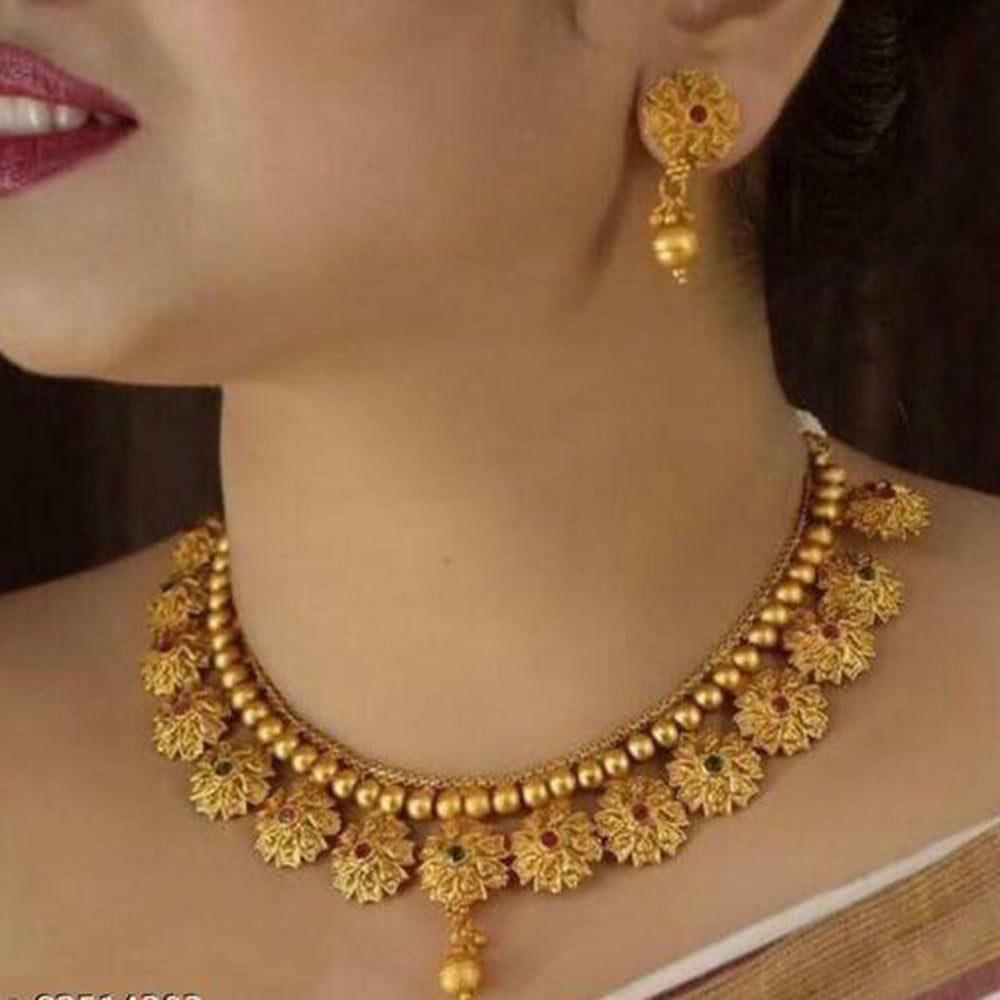 India Art Gold Plated Pota Stone Necklace Set