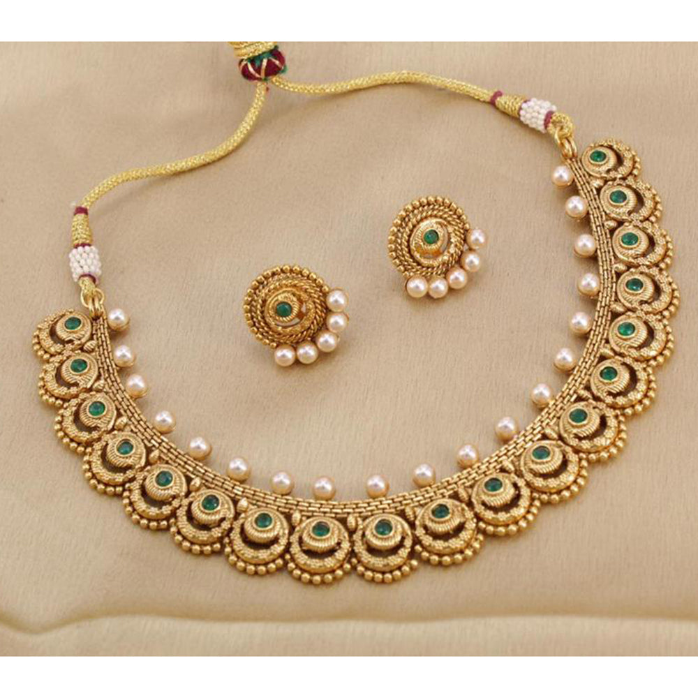 India Art Gold Plated Pota Stone And Pearl Necklace Set