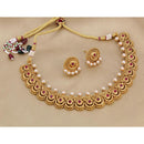 India Art Gold Plated Pota Stone And Pearl Necklace Set