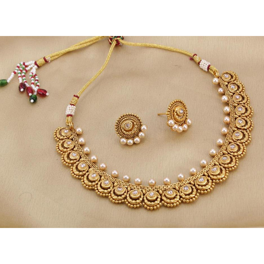 India Art Gold Plated Pota Stone And Pearl Necklace Set