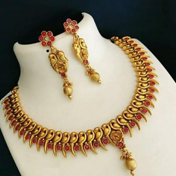 India Art Matte Finish Pink Pota Stone Choker Necklace Set