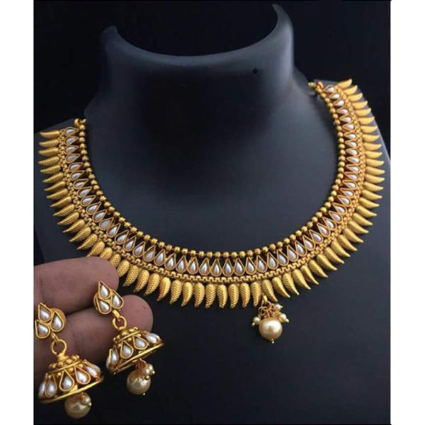 India Art Gold Plated White Pota Stone Choker Necklace Set