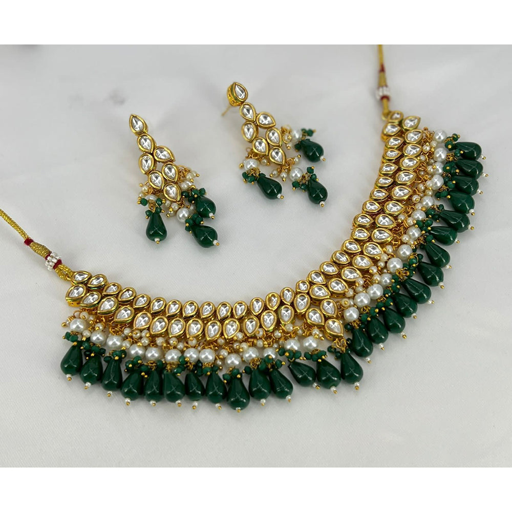 India Art Gold Plated Kundan Stone And Beads Necklace Set