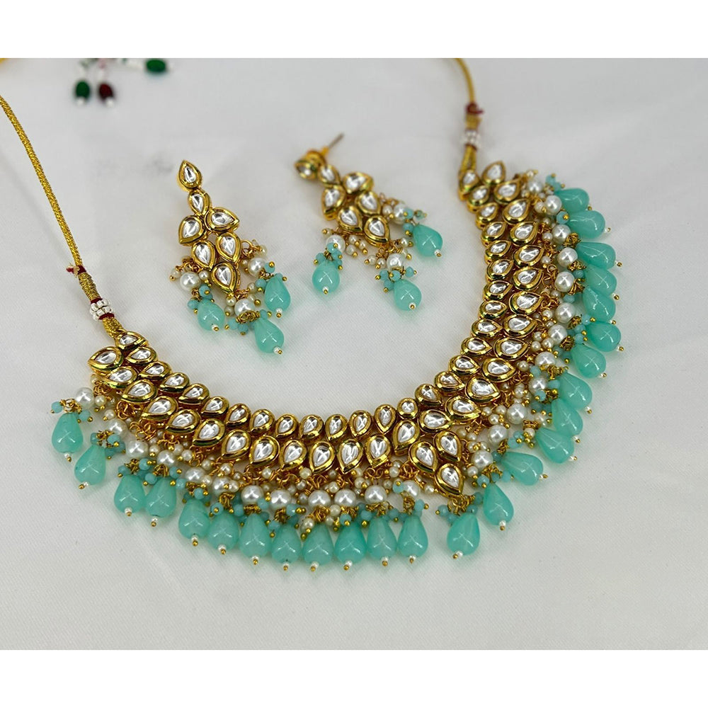 India Art Gold Plated Kundan Stone And Beads Necklace Set