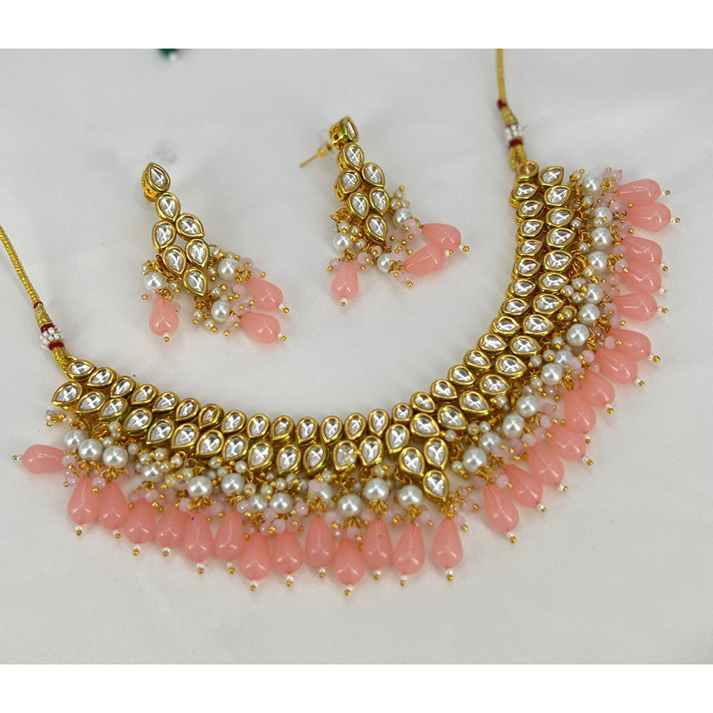 India Art Gold Plated Kundan Stone And Beads Necklace Set