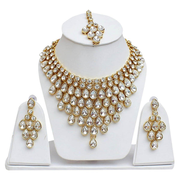 India Art Gold Plated White Crystal Stone Necklace Set