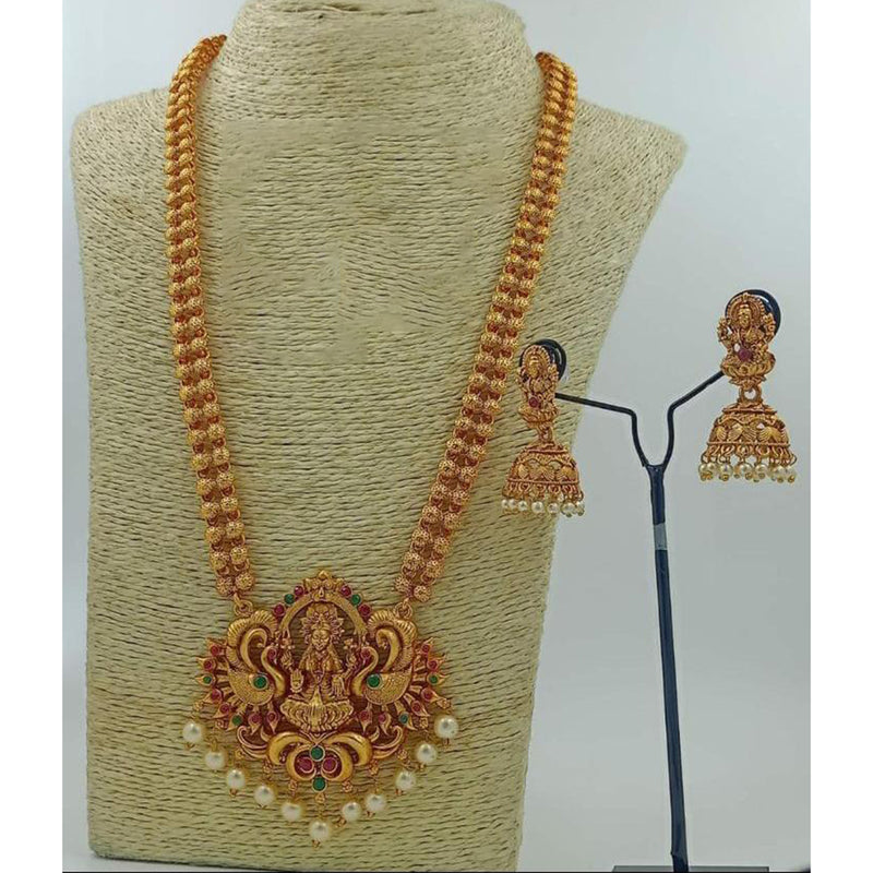 India Art Gold Plated White Pink & Green Pota Stone Necklace Set