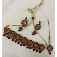India Art Gold Plated Crystal Stone & Beads Choker Necklace Set