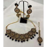 India Art Gold Plated Crystal Stone & Beads Choker Necklace Set