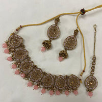India Art Gold Plated Crystal Stone & Beads Choker Necklace Set