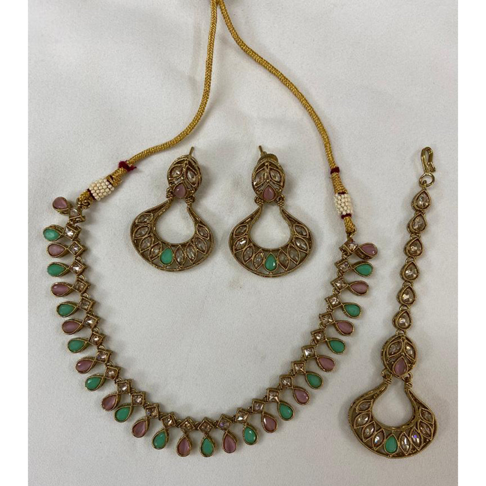 India Art Gold Plated Crystal Stone Choker Necklace Set