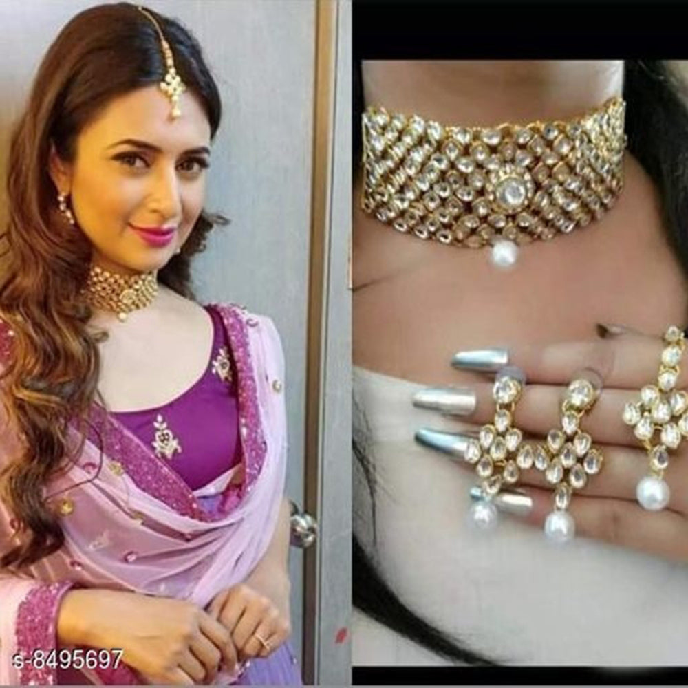 India Art Gold Plated Kundan Stone Choker Necklace Set