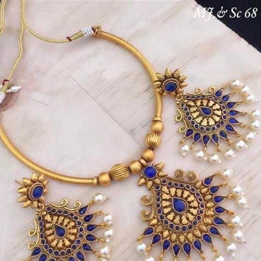 India Art Gold Plated Pota Stone And Pearl Necklace Set