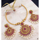 India Art Gold Plated Pota Stone And Pearl Necklace Set