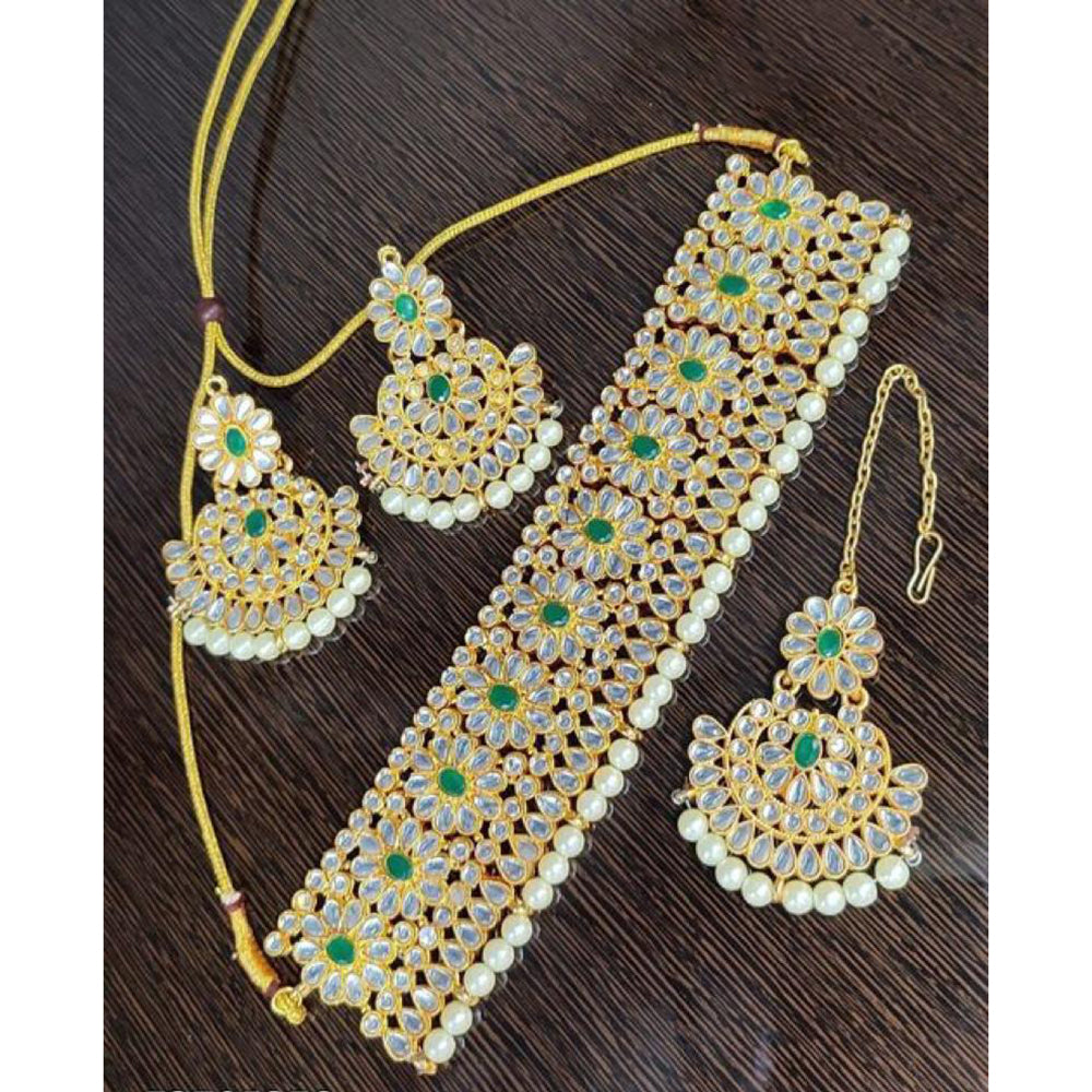 India Art Gold Plated Pota Kundan Stone And Pearl Necklace Set