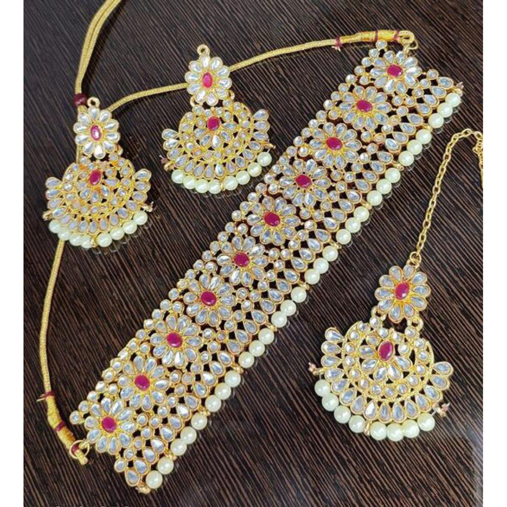 India Art Gold Plated Pota Kundan Stone And Pearl Necklace Set
