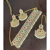 India Art Gold Plated Pota Kundan Stone And Pearl Necklace Set