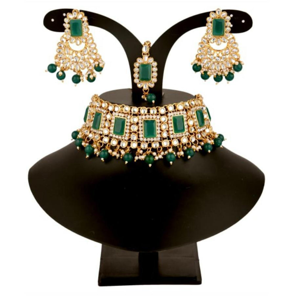 India Art Gold Plated Austrian Stone & Beads Choker Necklace Set