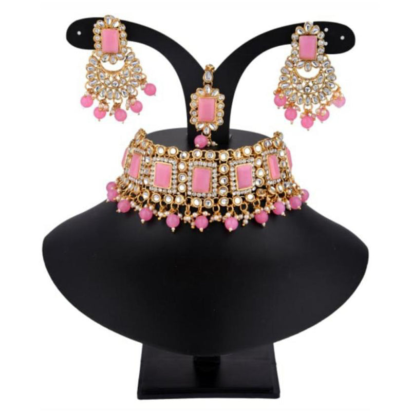 India Art Gold Plated Austrian Stone & Beads Choker Necklace Set