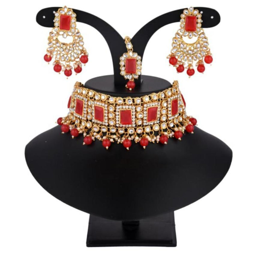 India Art Gold Plated Austrian Stone & Beads Choker Necklace Set