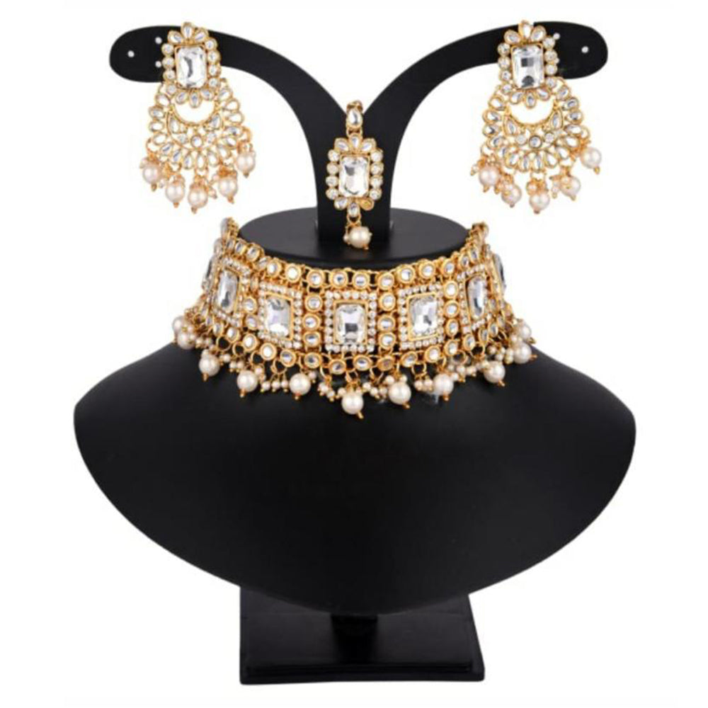 India Art Gold Plated Austrian Stone & Beads Choker Necklace Set
