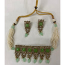 India Art Gold Plated Crystal Stone & Beads Choker Necklace Set