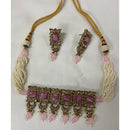India Art Gold Plated Crystal Stone & Beads Choker Necklace Set