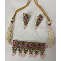 India Art Gold Plated Crystal Stone & Beads Choker Necklace Set