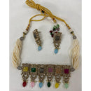 India Art Gold Plated Crystal Stone & Beads Choker Necklace Set