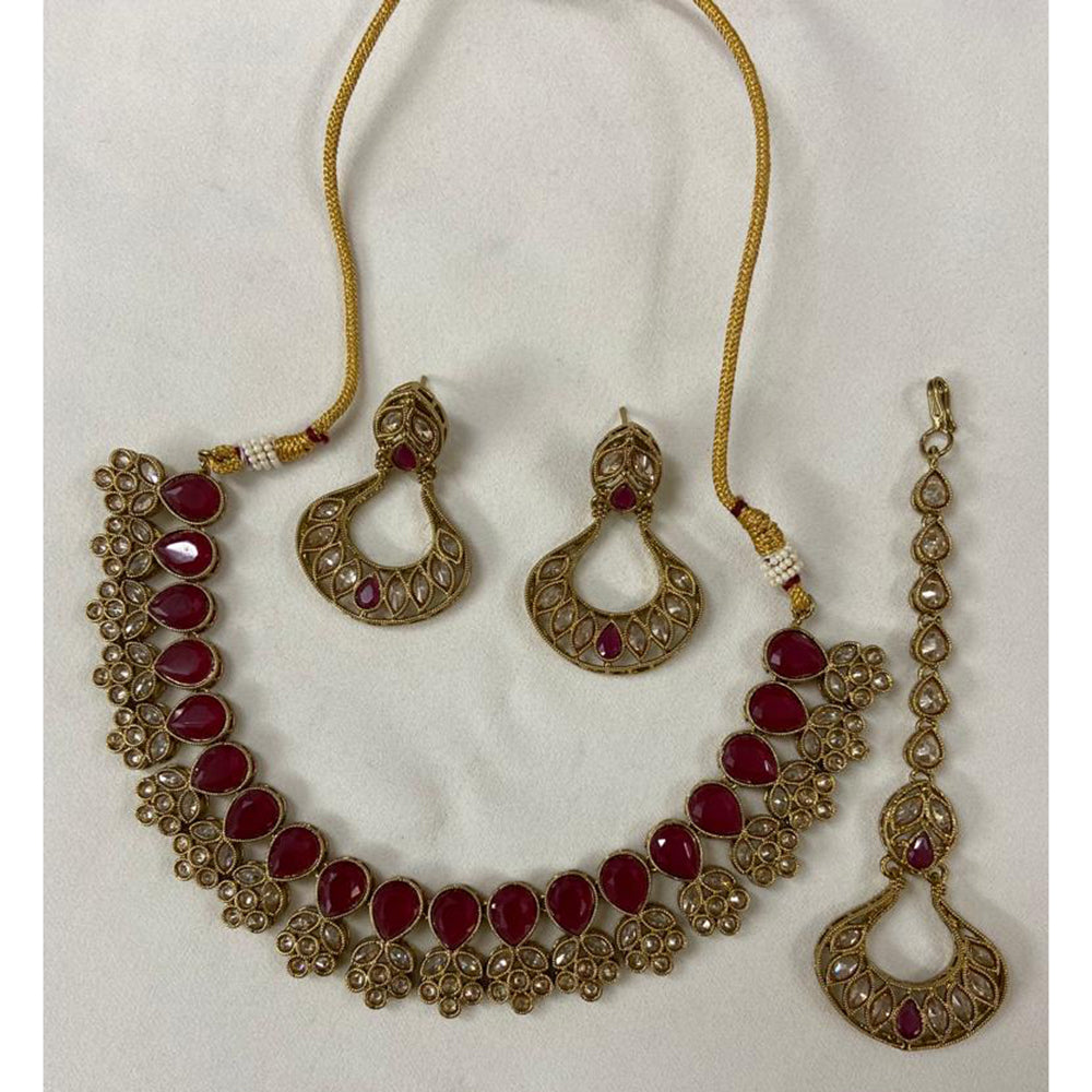 India Art Gold Plated Crystal Stone & Kundan Choker Necklace Set