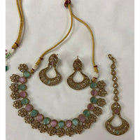 India Art Gold Plated Crystal Stone & Kundan Choker Necklace Set
