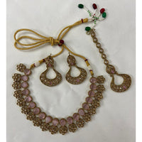 India Art Gold Plated Crystal Stone & Kundan Choker Necklace Set