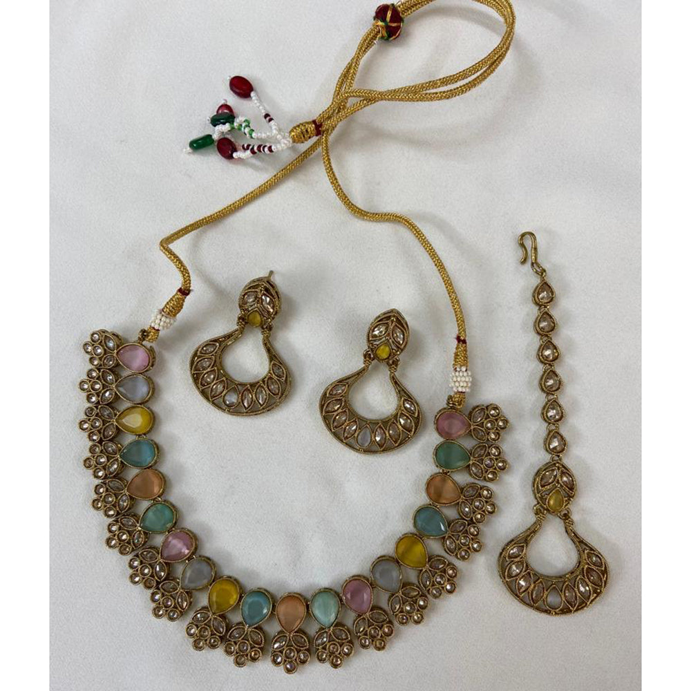 India Art Gold Plated Crystal Stone & Kundan Choker Necklace Set