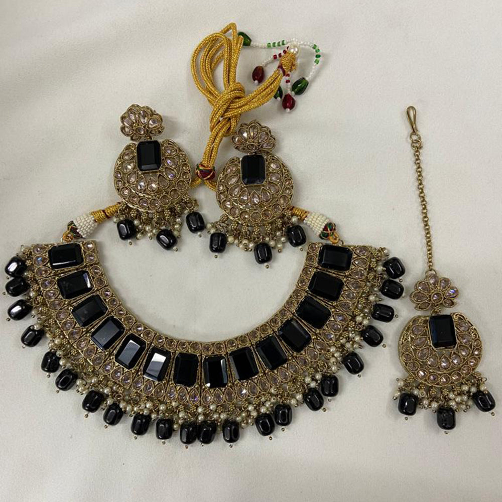 India Art Gold Plated Crystal Stone & Beads Choker Necklace Set