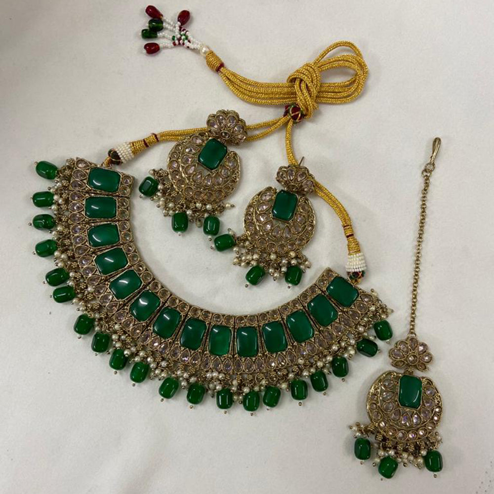 India Art Gold Plated Crystal Stone & Beads Choker Necklace Set