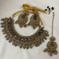 India Art Gold Plated Crystal Stone & Beads Choker Necklace Set